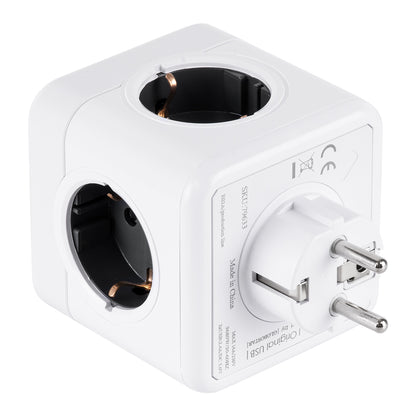 POWERCUBE 79633 Πολύπριζο 6 Θέσεων με 2 x Πρίζες DC 5V USB 2.0 & 4 x EU Schuko Πρίζες Ασφαλείας Childproof AC 220-240V 3680W/16A Max Load IP20 - Λευκό & Γκρι - Μ7.5 x Π11.5 x Υ7.5