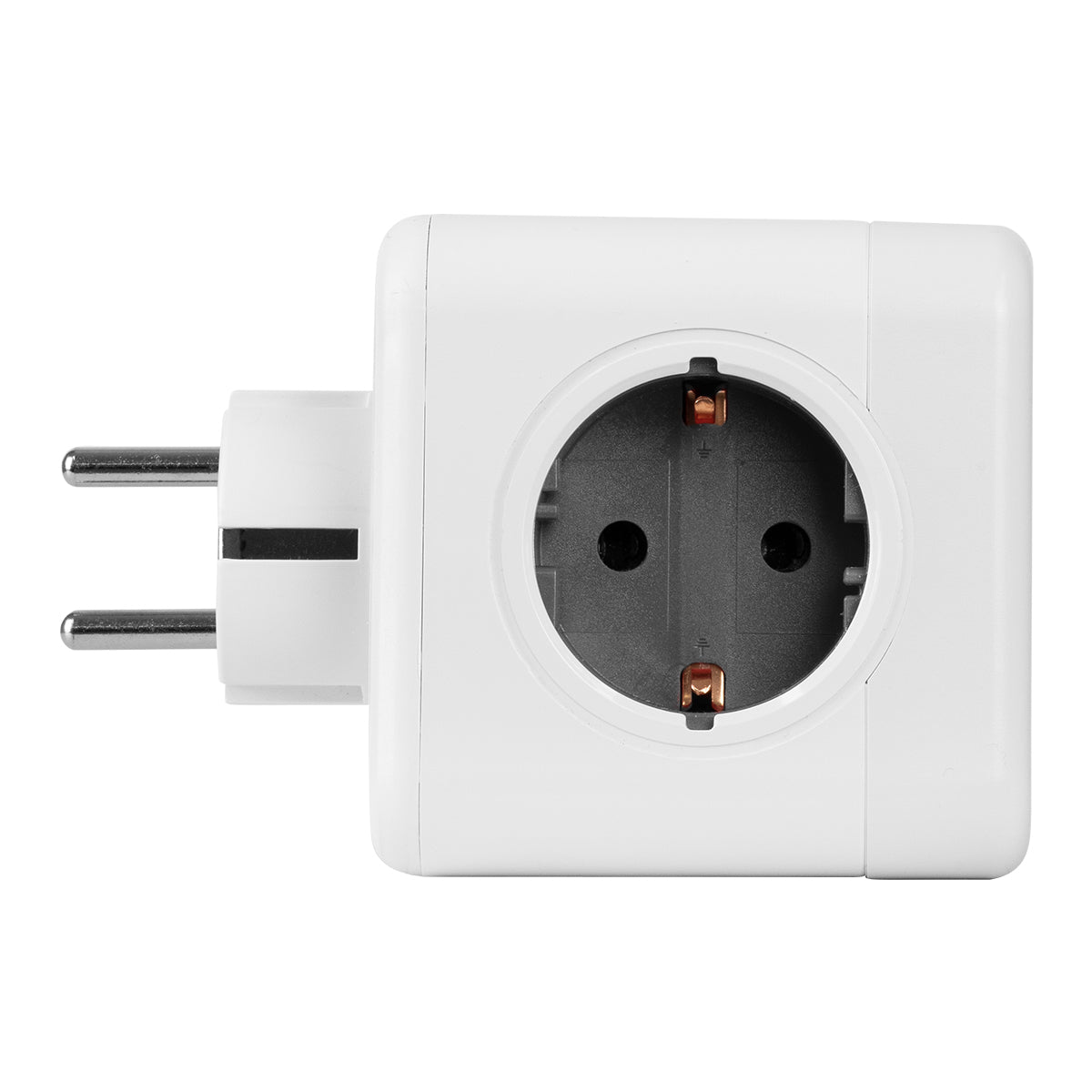POWERCUBE 79633 Πολύπριζο 6 Θέσεων με 2 x Πρίζες DC 5V USB 2.0 & 4 x EU Schuko Πρίζες Ασφαλείας Childproof AC 220-240V 3680W/16A Max Load IP20 - Λευκό & Γκρι - Μ7.5 x Π11.5 x Υ7.5