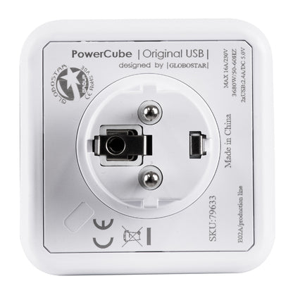 POWERCUBE 79633 Πολύπριζο 6 Θέσεων με 2 x Πρίζες DC 5V USB 2.0 & 4 x EU Schuko Πρίζες Ασφαλείας Childproof AC 220-240V 3680W/16A Max Load IP20 - Λευκό & Γκρι - Μ7.5 x Π11.5 x Υ7.5