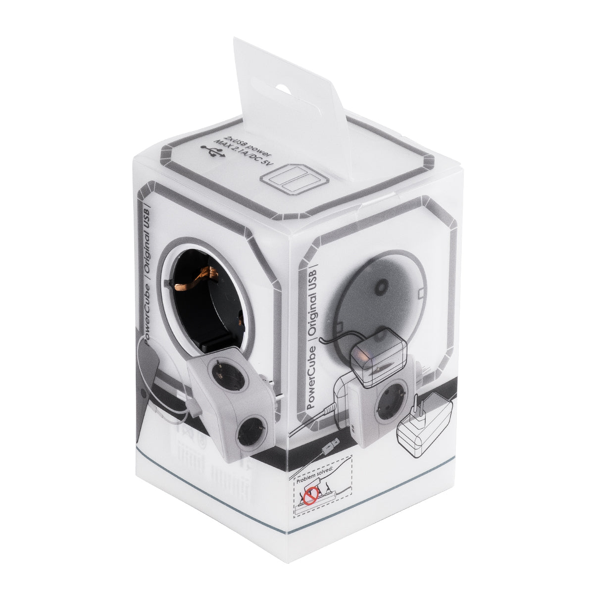 POWERCUBE 79633 Πολύπριζο 6 Θέσεων με 2 x Πρίζες DC 5V USB 2.0 & 4 x EU Schuko Πρίζες Ασφαλείας Childproof AC 220-240V 3680W/16A Max Load IP20 - Λευκό & Γκρι - Μ7.5 x Π11.5 x Υ7.5