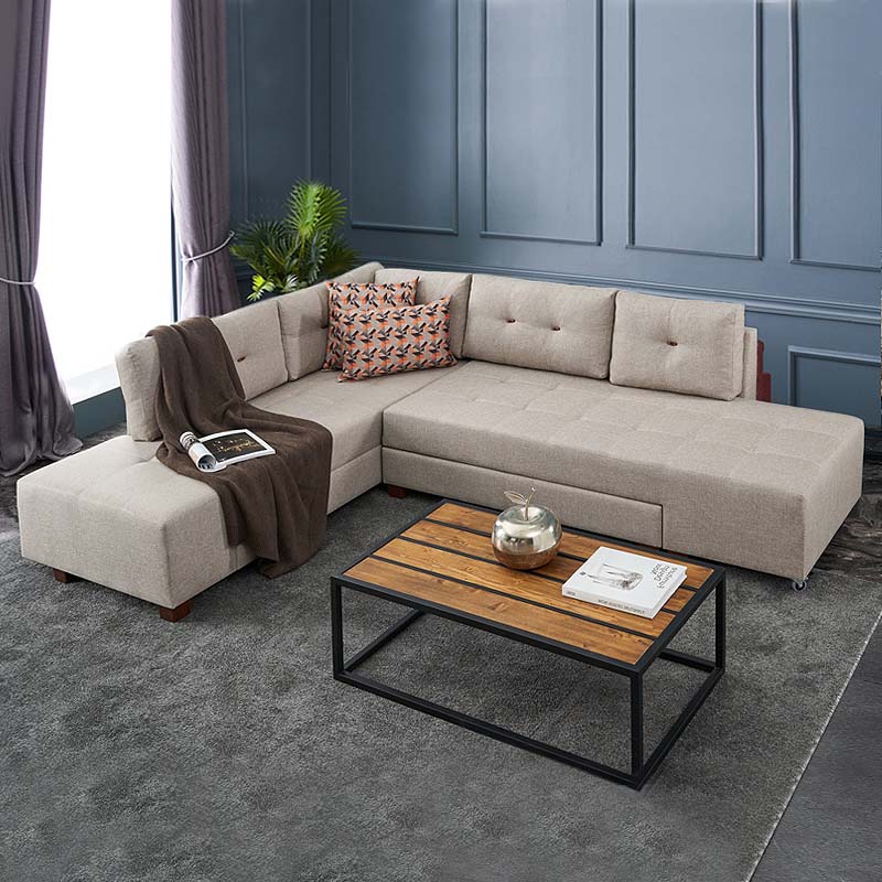 Γωνιακός Καναπές - Κρεβάτι Manama Αριστερή Γωνία Υφασμάτινος Χρώμα Κρεμ 280X206X85