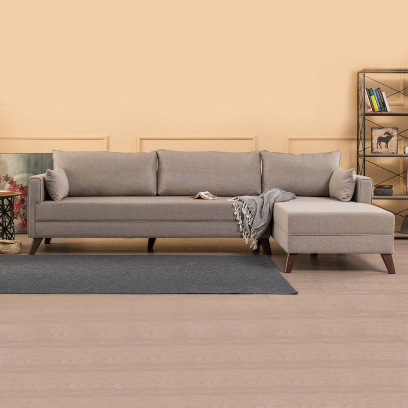 Γωνιακός Καναπές Bella Δεξιά Γωνία Υφασμάτινος Χρώμα Κρεμ 275x165x85