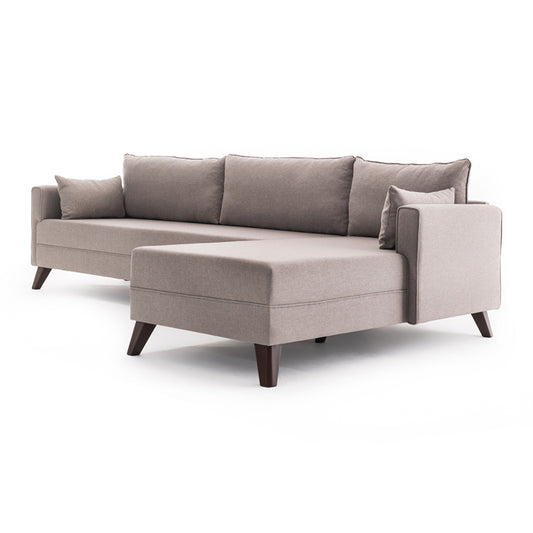 Γωνιακός Καναπές Bella Δεξιά Γωνία Υφασμάτινος Χρώμα Κρεμ 275x165x85