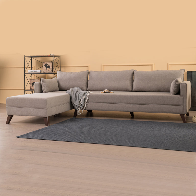 Γωνιακός Καναπές Bella Αριστερή Γωνία Υφασμάτινος Χρώμα Κρεμ 275x165x85