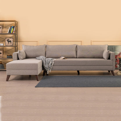 Γωνιακός Καναπές Bella Αριστερή Γωνία Υφασμάτινος Χρώμα Κρεμ 275x165x85