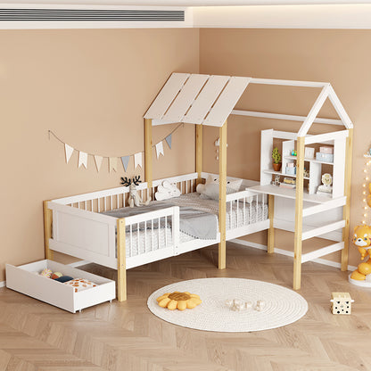 Παιδικό Κρεβάτι Bedria τ.Montessori Ξύλο σε Λευκή-Φυσική Απόχρωση 190x90εκ