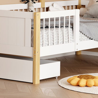 Παιδικό Κρεβάτι Bedria τ.Montessori Ξύλο σε Λευκή-Φυσική Απόχρωση 190x90εκ