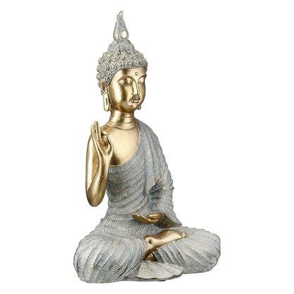 Φιγούρα Buddha Συνθετική Ρητίνη Γκρι Χρυσό Χρώμα 16x8x25