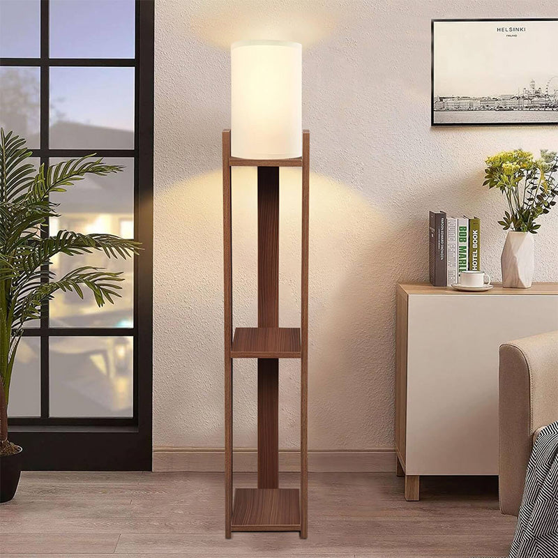 Φωτιστικό Δαπέδου Verma I E27 MDF/Ύφασμα PVC Χρώμα Καρυδί - Κρεμ 18,5x18,5x142
