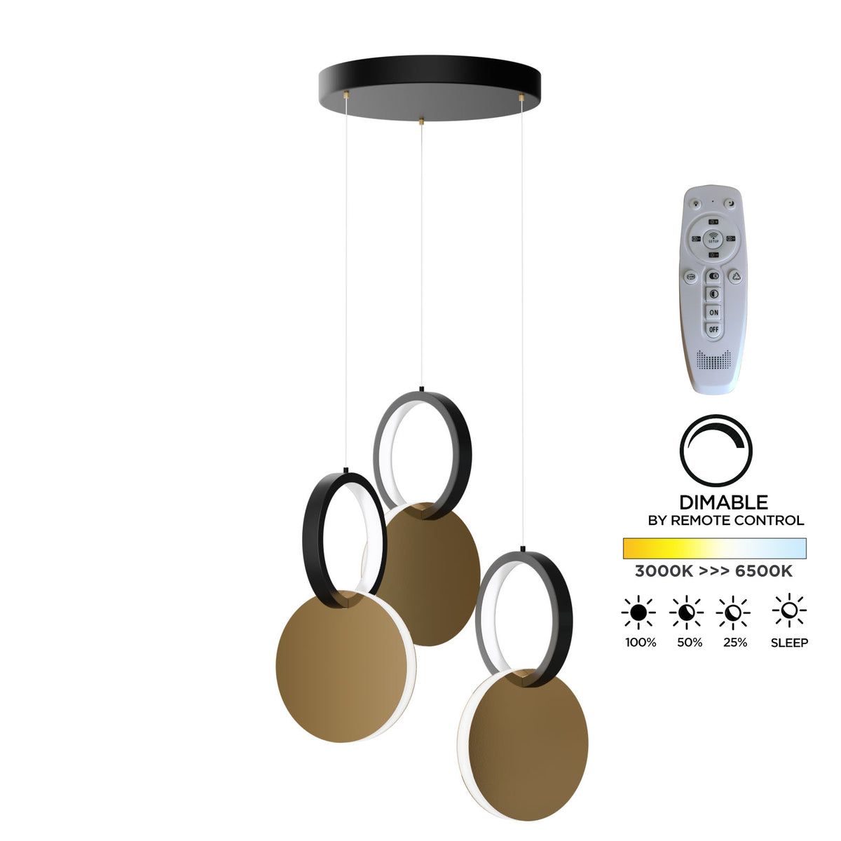 Φωτιστικό Κρεμαστό Symmetric 1E LED 45W Χρυσό-Μαύρο Φ25x120