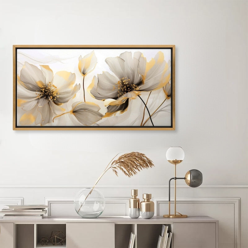 Πίνακας σε Καμβά Ethereal Blossom Ψηφιακής Εκτύπωσης με Κορνίζα Χρώμα Χρυσό 120x60x3