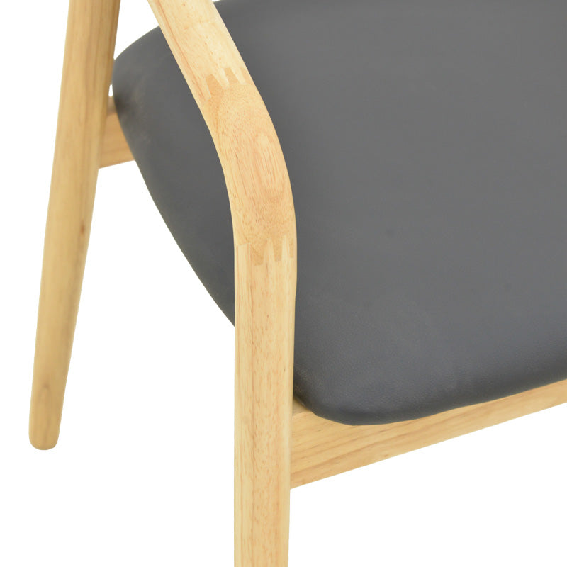 Πολυθρόνα Hogie Rubberwood σε Φυσική Απόχρωση με Μαύρο PU Μαξιλάρι 61x60x76