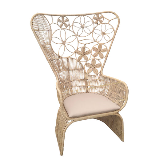 Πολυθρόνα Jake με Μπεζ Μαξιλάρι-Φυσικό Rattan 110x82x145