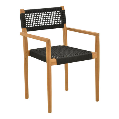 Πολυθρόνα Lengan Σκελετός Teak Ξύλο σε Φυσική Απόχρωση-Μαύρο Σχοινί 54x52x80