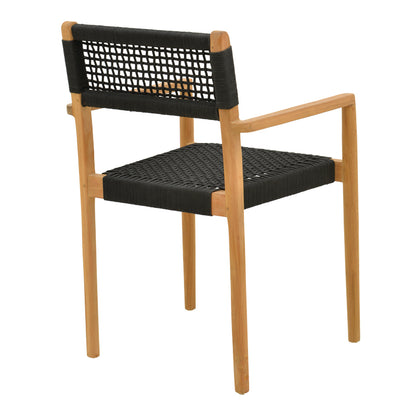 Πολυθρόνα Lengan Σκελετός Teak Ξύλο σε Φυσική Απόχρωση-Μαύρο Σχοινί 54x52x80