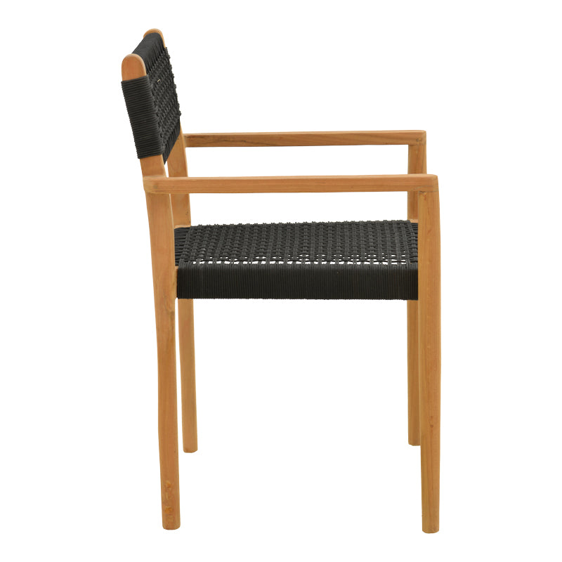 Πολυθρόνα Lengan Σκελετός Teak Ξύλο σε Φυσική Απόχρωση-Μαύρο Σχοινί 54x52x80
