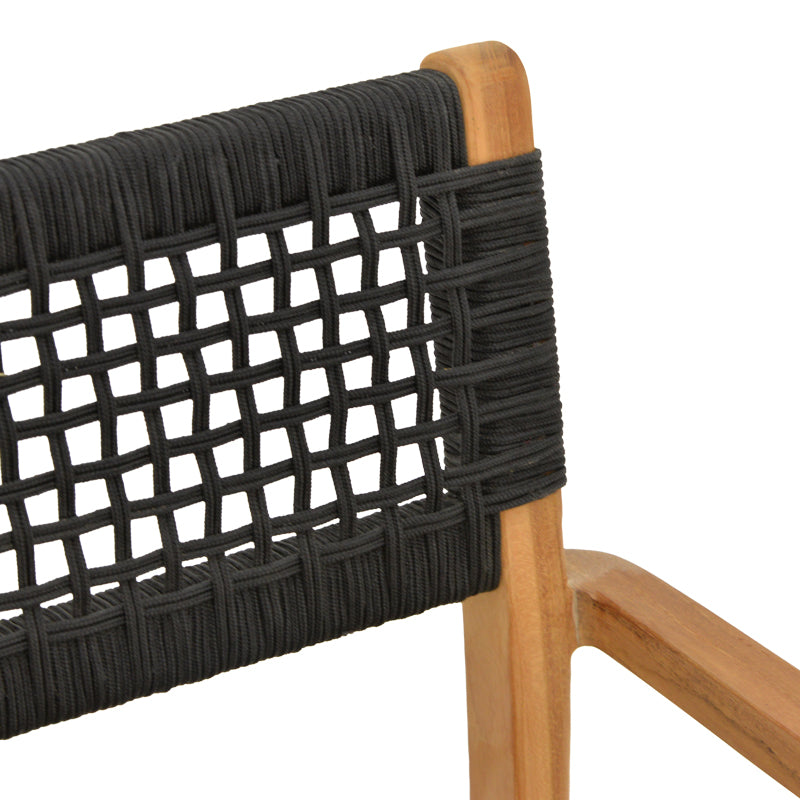 Πολυθρόνα Lengan Σκελετός Teak Ξύλο σε Φυσική Απόχρωση-Μαύρο Σχοινί 54x52x80