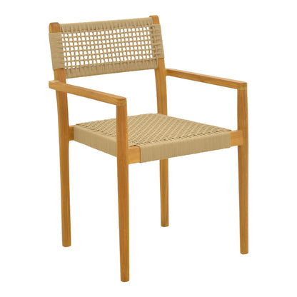 Πολυθρόνα Lengan Σκελετός Teak Ξύλο σε Φυσική Απόχρωση-Μπεζ Σχοινί 54x52x80