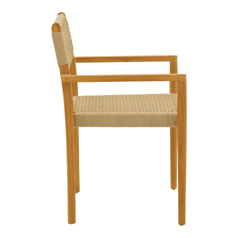 Πολυθρόνα Lengan Σκελετός Teak Ξύλο σε Φυσική Απόχρωση-Μπεζ Σχοινί 54x52x80