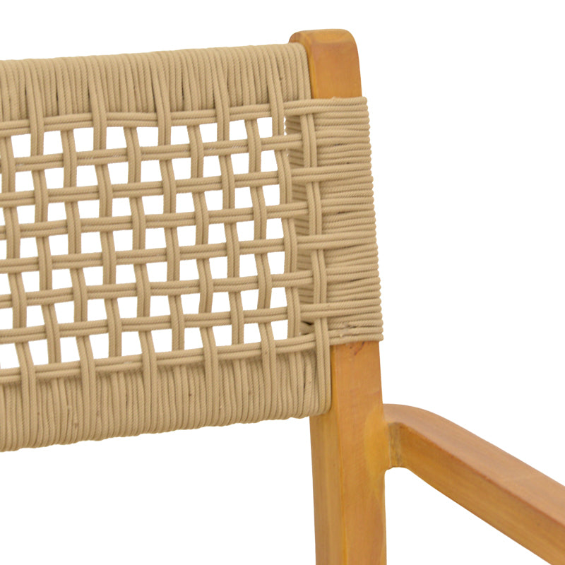Πολυθρόνα Lengan Σκελετός Teak Ξύλο σε Φυσική Απόχρωση-Μπεζ Σχοινί 54x52x80