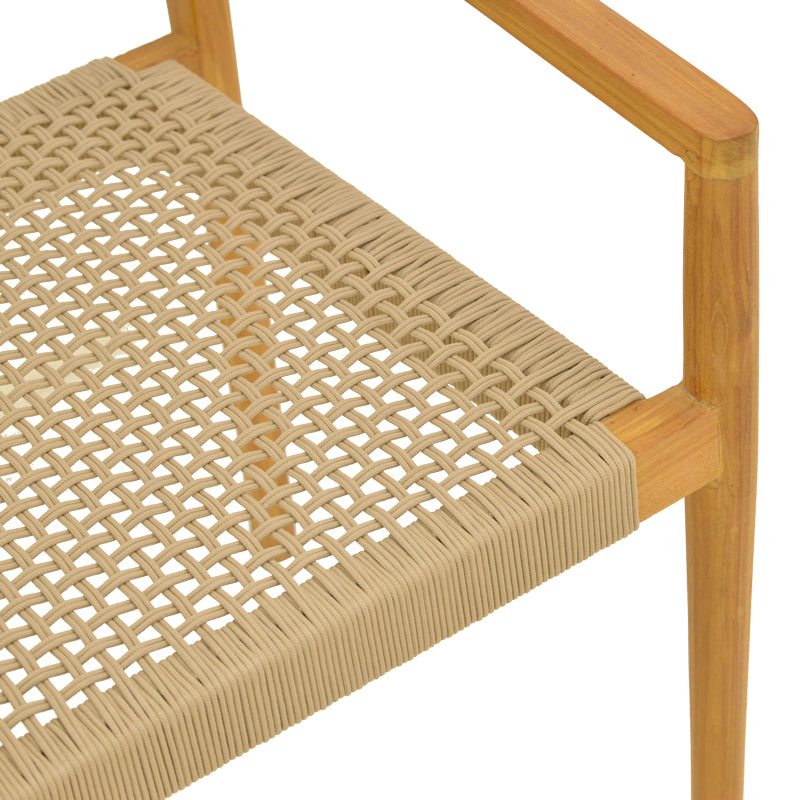 Πολυθρόνα Lengan Σκελετός Teak Ξύλο σε Φυσική Απόχρωση-Μπεζ Σχοινί 54x52x80