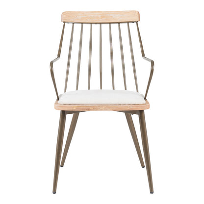 Πολυθρόνα Posse Μέταλλο Μπρονζέ-White Wash Ξύλο-Μπεζ Ύφασμα 52x59x83