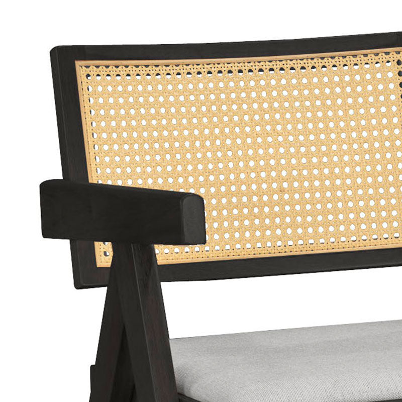 Πολυθρόνα Winslow Ξύλο Rubberwood Μαύρο-PVC Rattan Φυσικό-Ύφασμα Γκρι