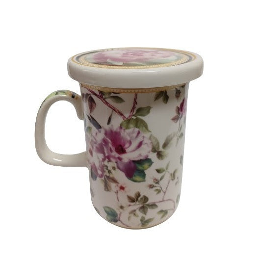 Πορσελάνινη Κούπα με Καπάκι Pink with Flowers Image 380ml