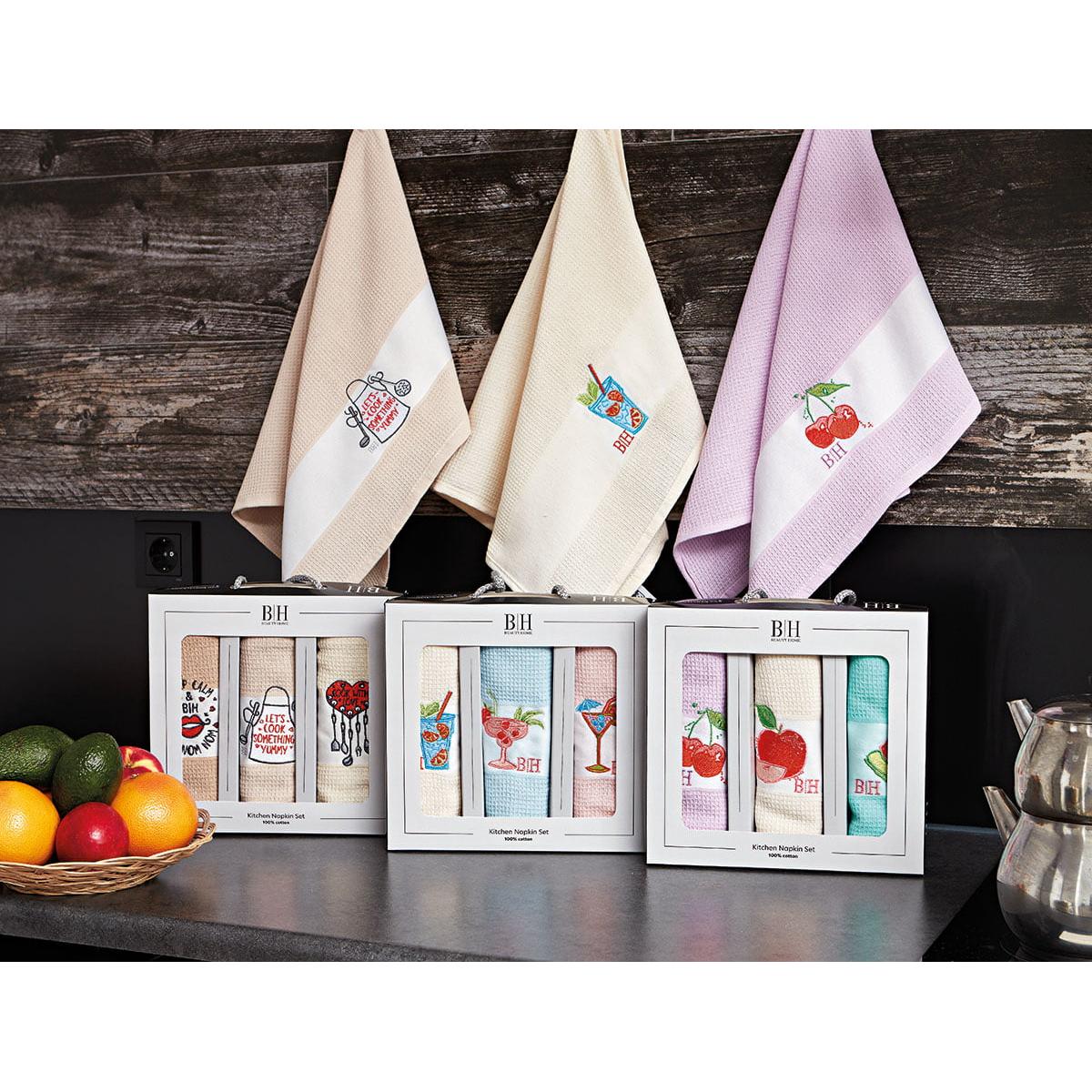 Ποτηρόπανα Σετ 3 Τμχ Cook Art 8286 40x60εκ Μπεζ