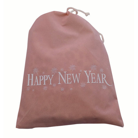 Πουγκί Βελούδο Ροζ Κορδόνι Happy New Year 30x40εκ
