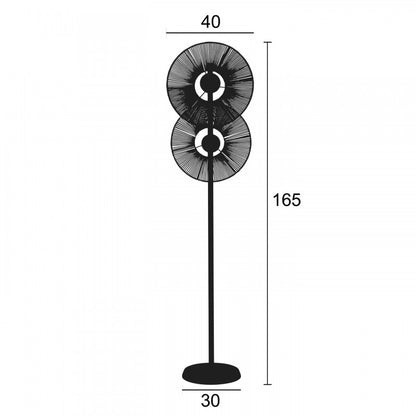 Φωτιστικό Δαπέδου 2φωτο Μέταλλο Μαύρο Σκιάδιο Σχοινί Μαύρο Ε27