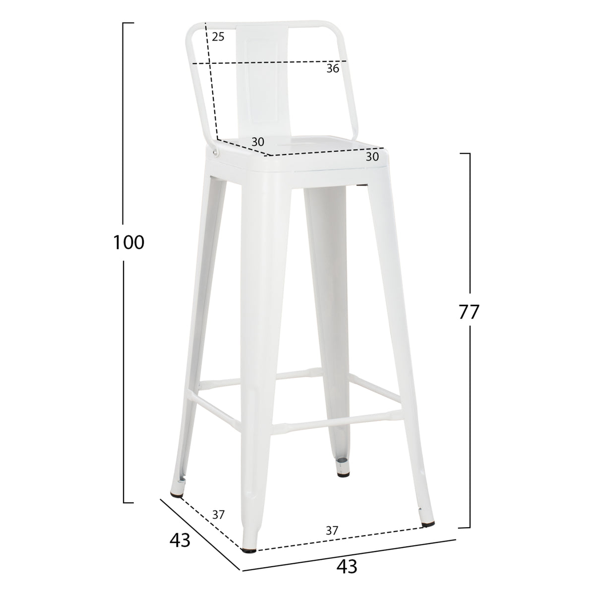 ΣΚΑΜΠΟ BAR ME ΠΛΑΤΗ ΜΕΤΑΛΛΙΚΟ MELITA PRO ΛΕΥΚΟ ΜΑΤ 42x42x100