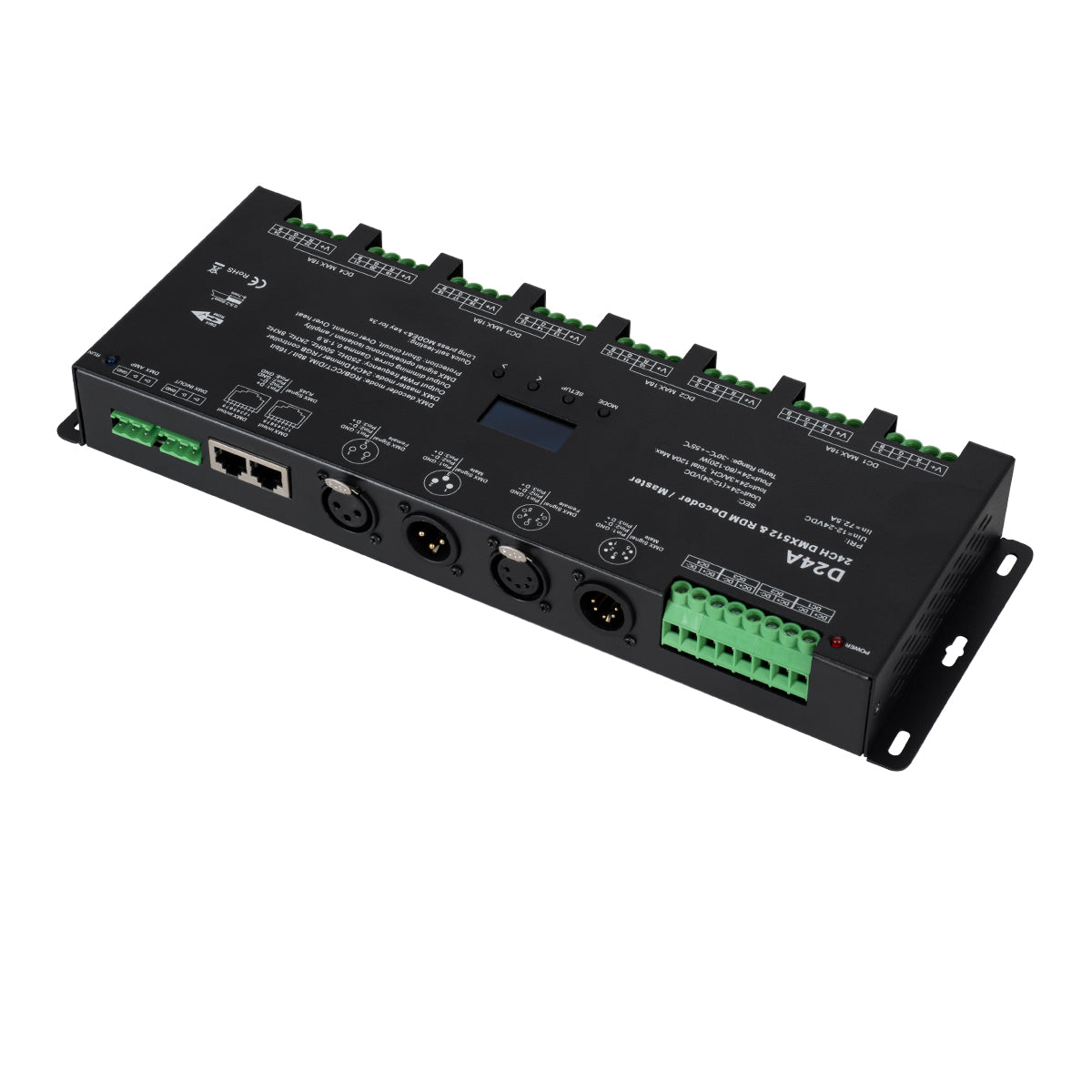 SKYDANCE-D24A 70673 DC DMX Master Dimmer / Controller / Decoder Υψηλής Ταχύτητας με 24 x 3A 72W Κανάλια DC 12-24V 72.5A 1740W Max IP20 - DMX512 & RDM - Μ16.7 x Π5 x Υ2.4
