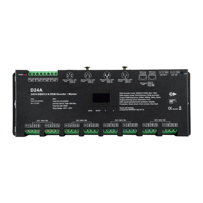 SKYDANCE-D24A 70673 DC DMX Master Dimmer / Controller / Decoder Υψηλής Ταχύτητας με 24 x 3A 72W Κανάλια DC 12-24V 72.5A 1740W Max IP20 - DMX512 & RDM - Μ16.7 x Π5 x Υ2.4