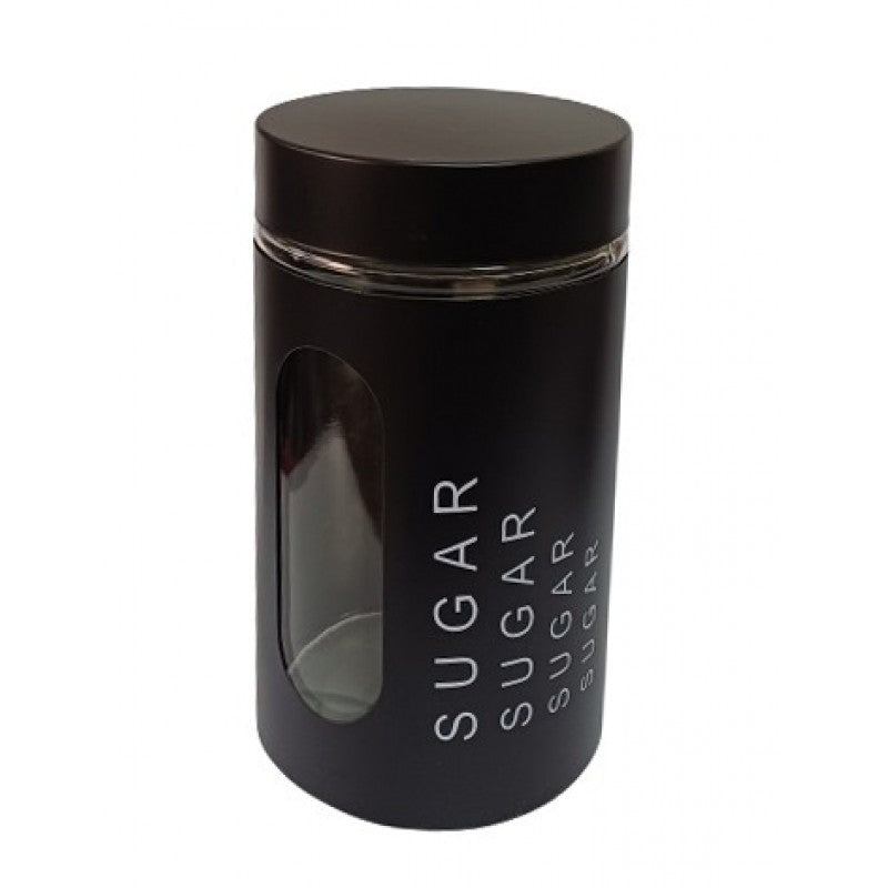 Μαύρο Βάζο Ζάχαρης με Καπάκι Γυάλινο 10x10x17