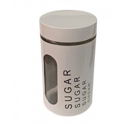 Λευκό Βάζο Ζάχαρης με Καπάκι Γυάλινο 10x10x17