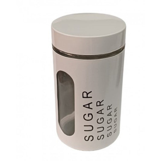 Λευκό Βάζο Ζάχαρης με Καπάκι Γυάλινο 10x10x17