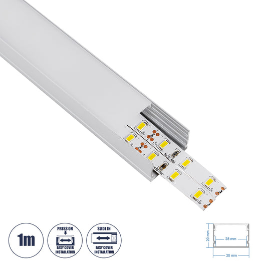 SURFACE-PROFILE 70824-1M Προφίλ Αλουμινίου - Βάση & Ψύκτρα Ταινίας LED με Λευκό Γαλακτερό Κάλυμμα - Επιφανειακή Χρήση - Πατητό Κάλυμμα - Ασημί - 1 Μέτρο - Μ100 x Π3 x Υ2cm