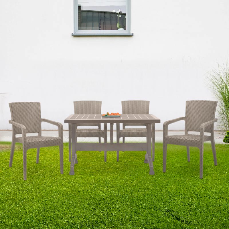 Σετ Τραπεζαρία Κήπου Callan 5Τμχ Πολυπροπυλενίου Τραπέζι 120X70 - Πολυθρόνα Recycled Χρώμα Cappuccino