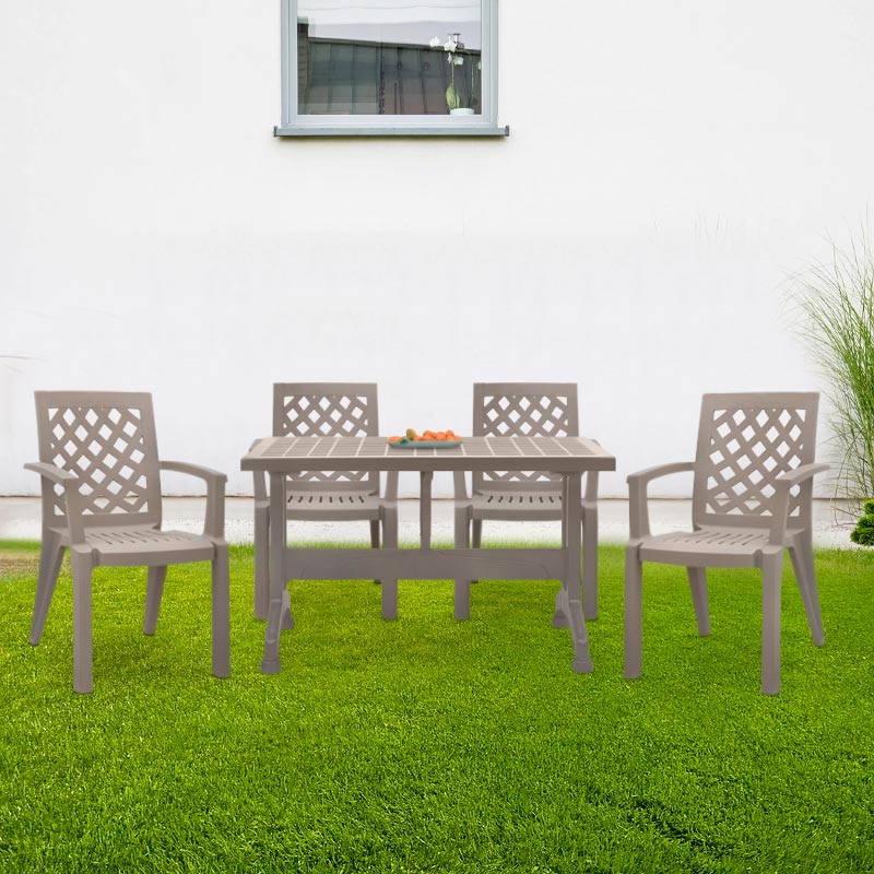 Σετ Τραπεζαρία Κήπου Callan 5τμχ Πολυπροπυλενίου Τραπέζι 120X70 - Πολυθρόνα Χρώμα Cappuccino