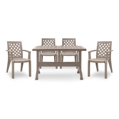 Σετ Τραπεζαρία Κήπου Callan 5 Τμχ Πολυπροπυλενίου Τραπέζι 140x70εκ - Πολυθρόνα Χρώμα Cappuccino