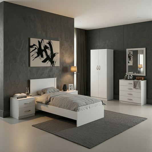 Σετ Κρεβατοκάμαρας Athos Λευκό με Κρεβάτι 90x190εκ Σετ 5 Τεμ