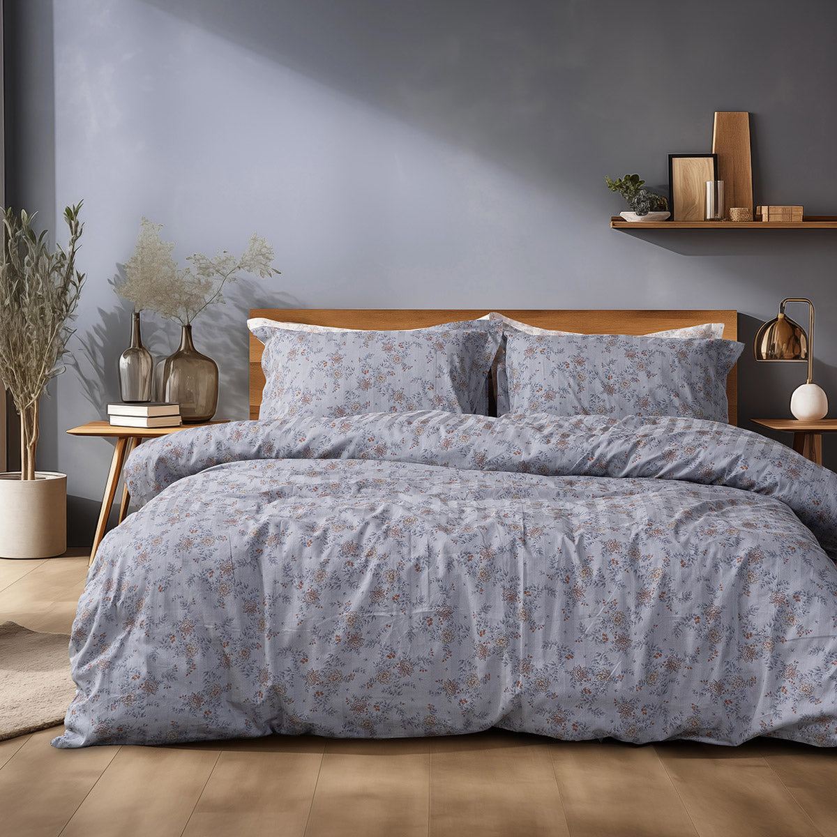 Σετ Πάπλωμα Υπέρδιπλο Art 12212 Jasmine 100% Βαμβακοσατέν 300tc 220x240εκ Γκρι