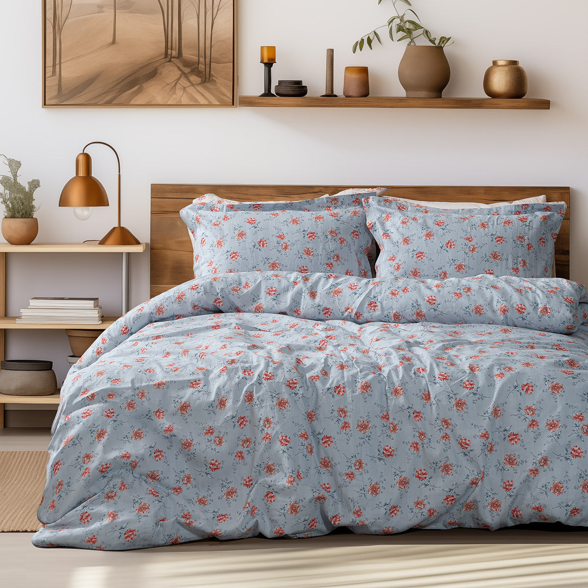 Σετ Πάπλωμα Υπέρδιπλο Art 12219 Ivy 100% Βαμβακοσατέν 300tc 220x240εκ Γκρι