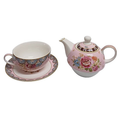 Σετ Φλιτζάνι Τσαγιού με Τσαγιέρα και Πιατάκι Πορσελάνης 3 Τεμ Floral Pink Garden 14x17x15