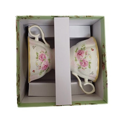 Σετ Φλυτζάνια Τσαγιού Πορσελάνης 2 Τεμ Pink Roses 8.5x15εκ