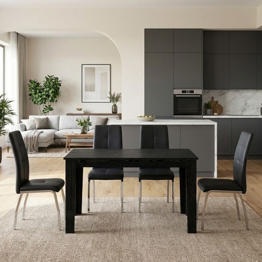 Σετ Τραπεζαρία 5 Τμχ Darlen - Alma Χρώμα Sencron Black - Μαύρο 125x72x74