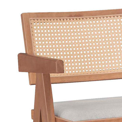 Σκαμπό Bar Winslow Ξύλο Rubberwood Ανοικτό Καρυδί-PVC Rattan Φυσικό-Ύφασμα Γκρι