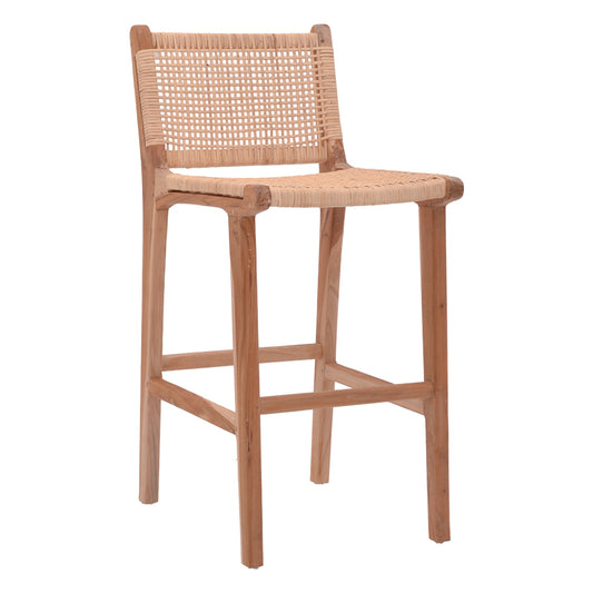 Σκαμπό Μπαρ Μεσαίου Ύψους Sponze Teak Ξύλο-Φυσικό Rattan σε Φυσική Απόχρωση 40x47x89