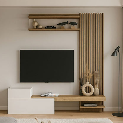 Σύνθεση Τηλεόρασης Dumont Χρώμα Λευκό - Sepet Oak 180x36,8x200